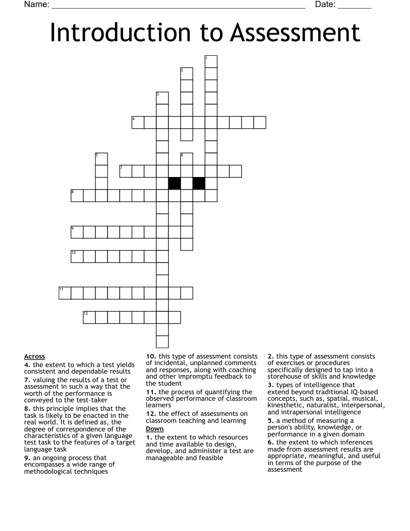 Introduction to Assessment Crossword
