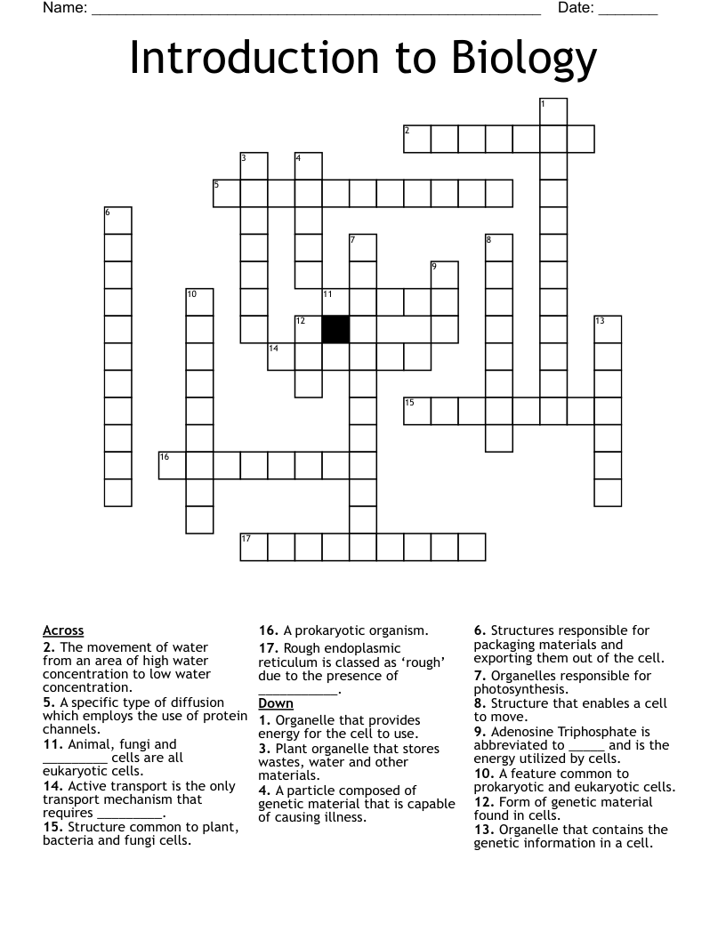 Introduction to Biology Crossword