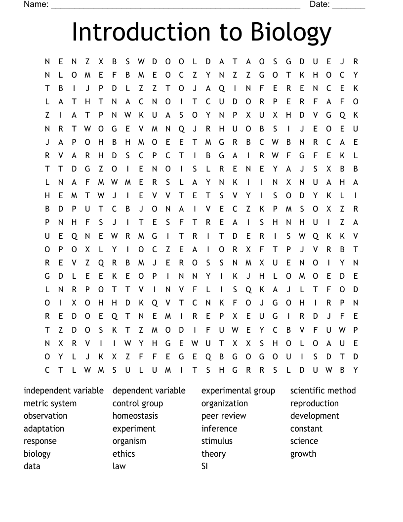 Introduction to Biology Word Search
