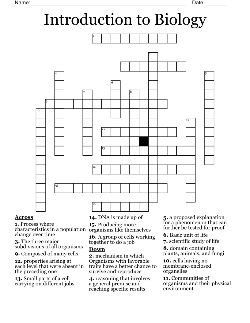 Introduction to Biology Crossword