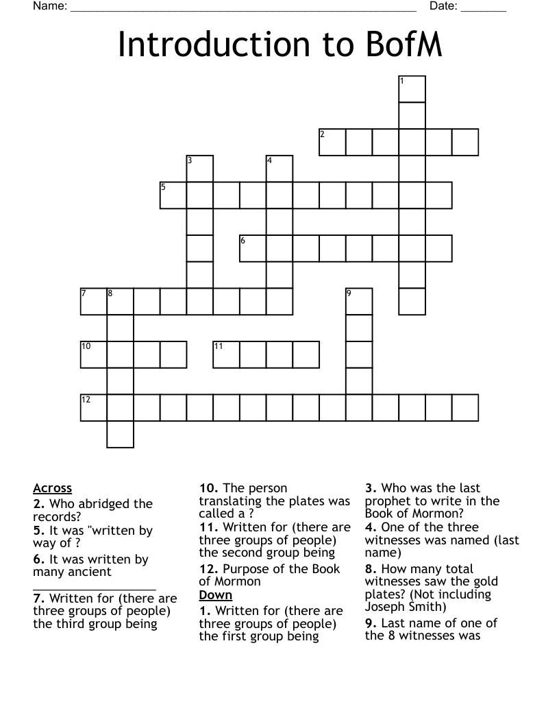 Introduction to BofM Crossword