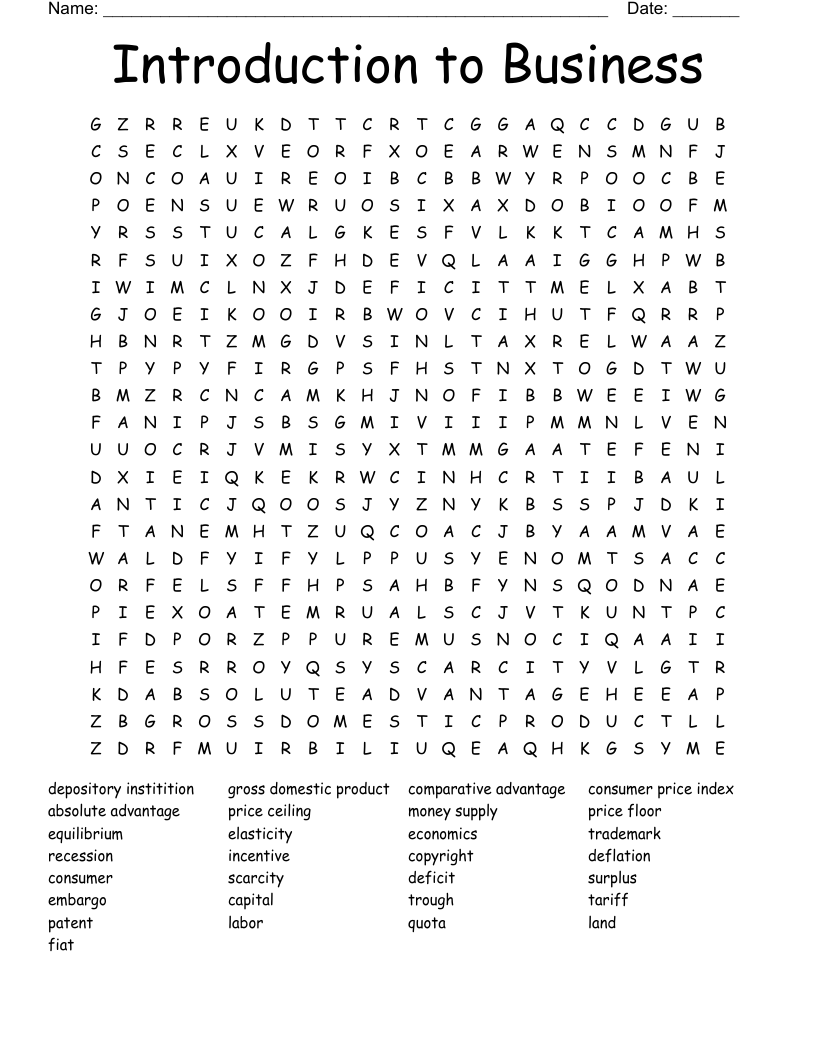 Introduction to Business Word Search