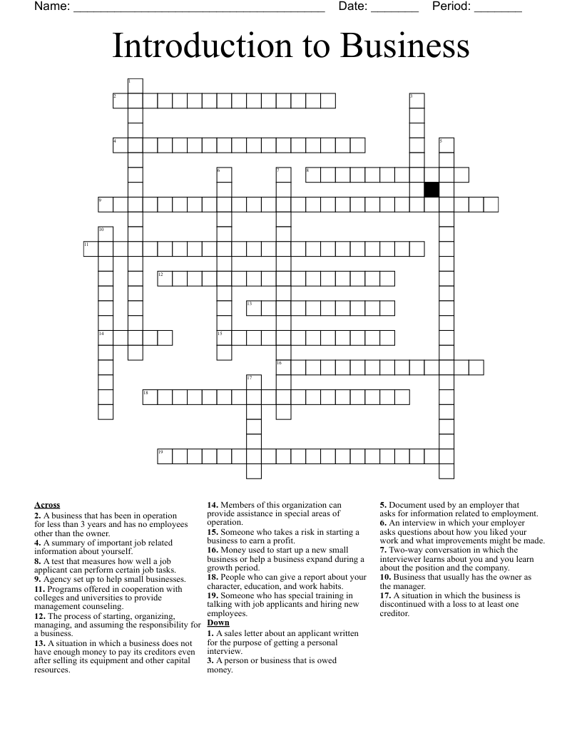 Introduction to Business Crossword
