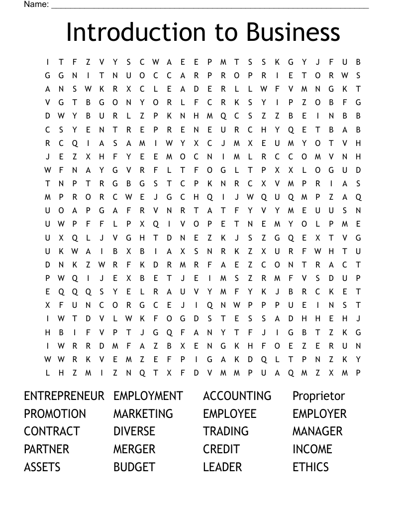 Introduction to Business Word Search