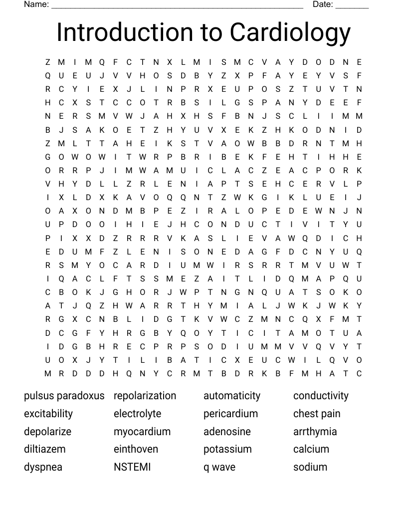 Introduction to Cardiology Word Search