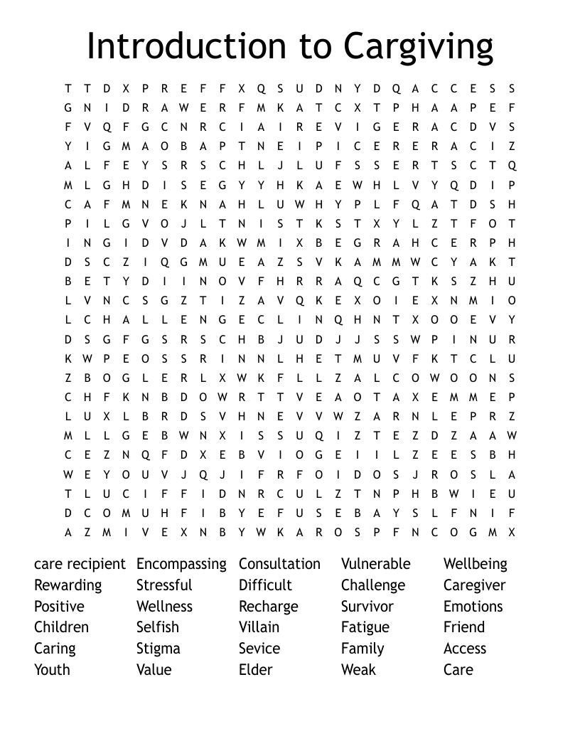 Introduction to Cargiving Word Search