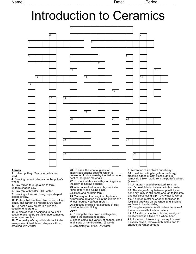 Introduction to Ceramics Crossword