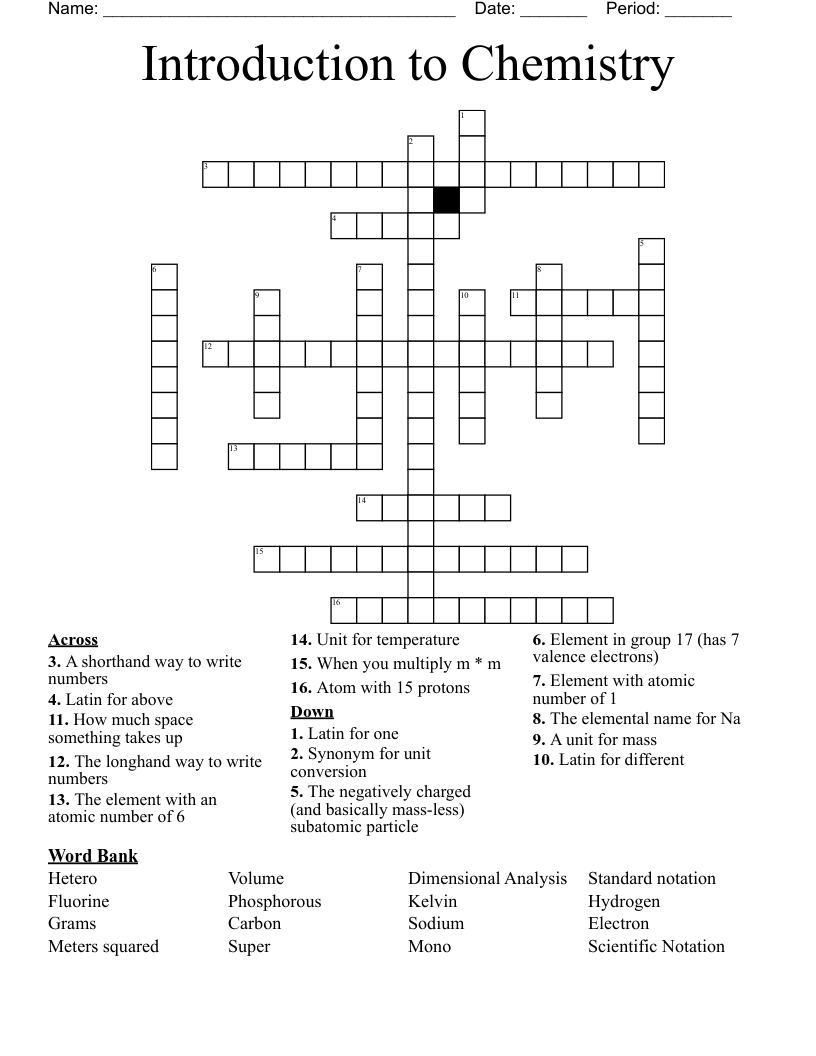 Introduction to Chemistry Crossword