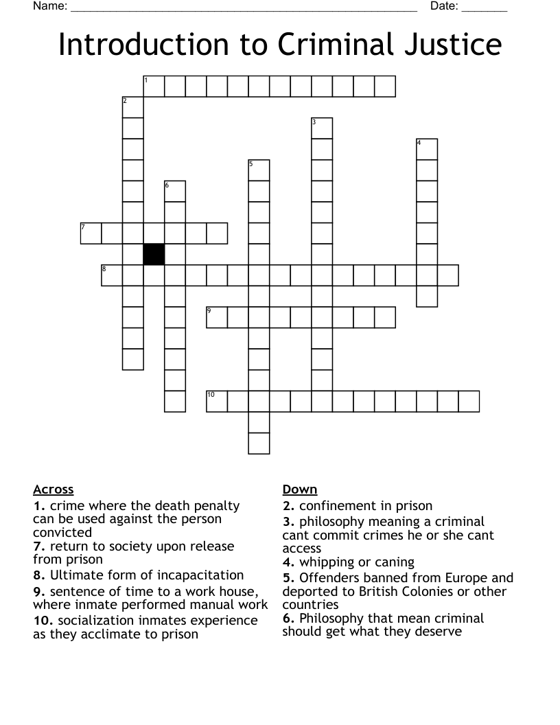 Introduction to Criminal Justice Crossword