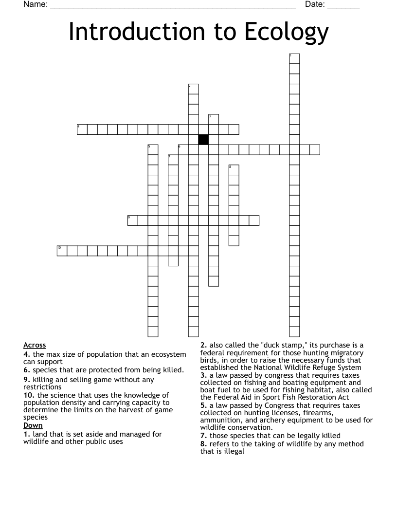 Introduction to Ecology Crossword