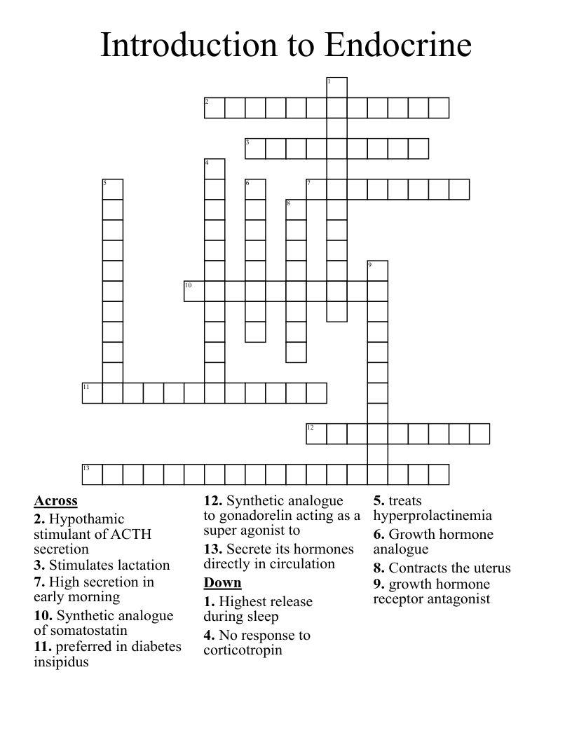 Introduction to Endocrine Crossword