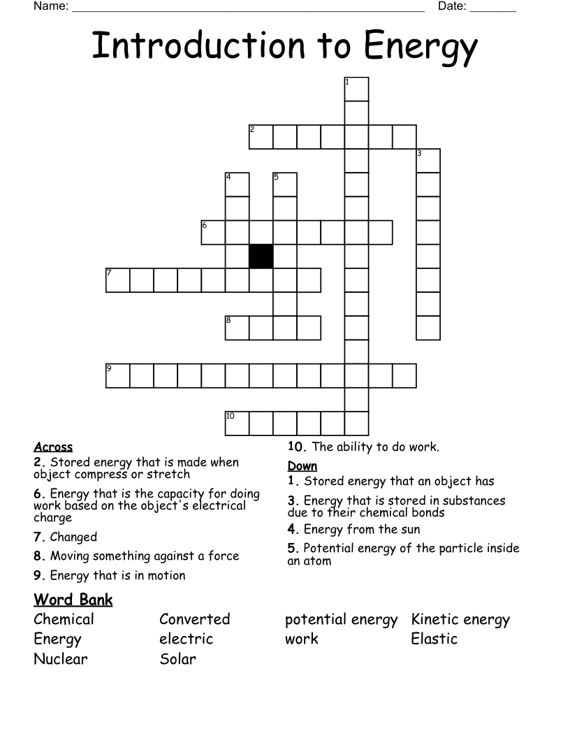 Introduction to Energy Crossword