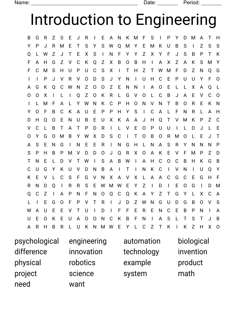 Introduction to Engineering Word Search