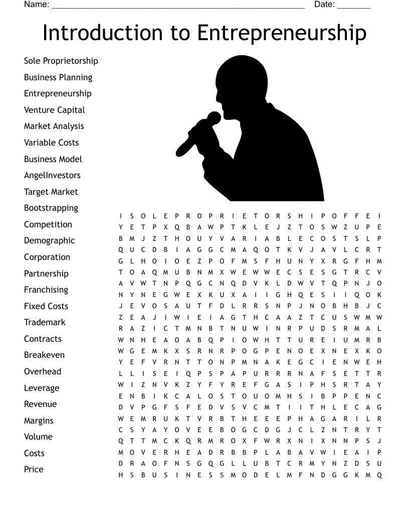Introduction to Entrepreneurship Word Search