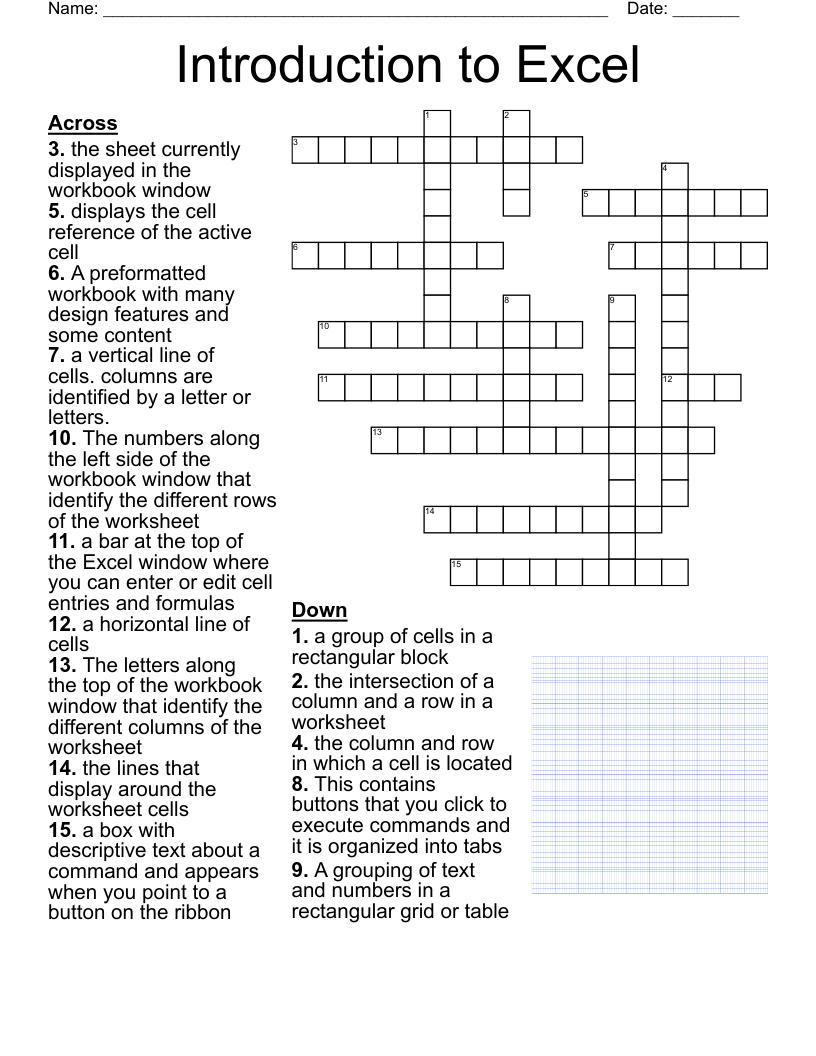 Introduction to Excel Crossword