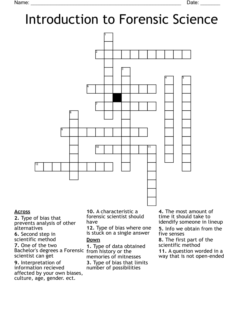 Introduction to Forensic Science Crossword