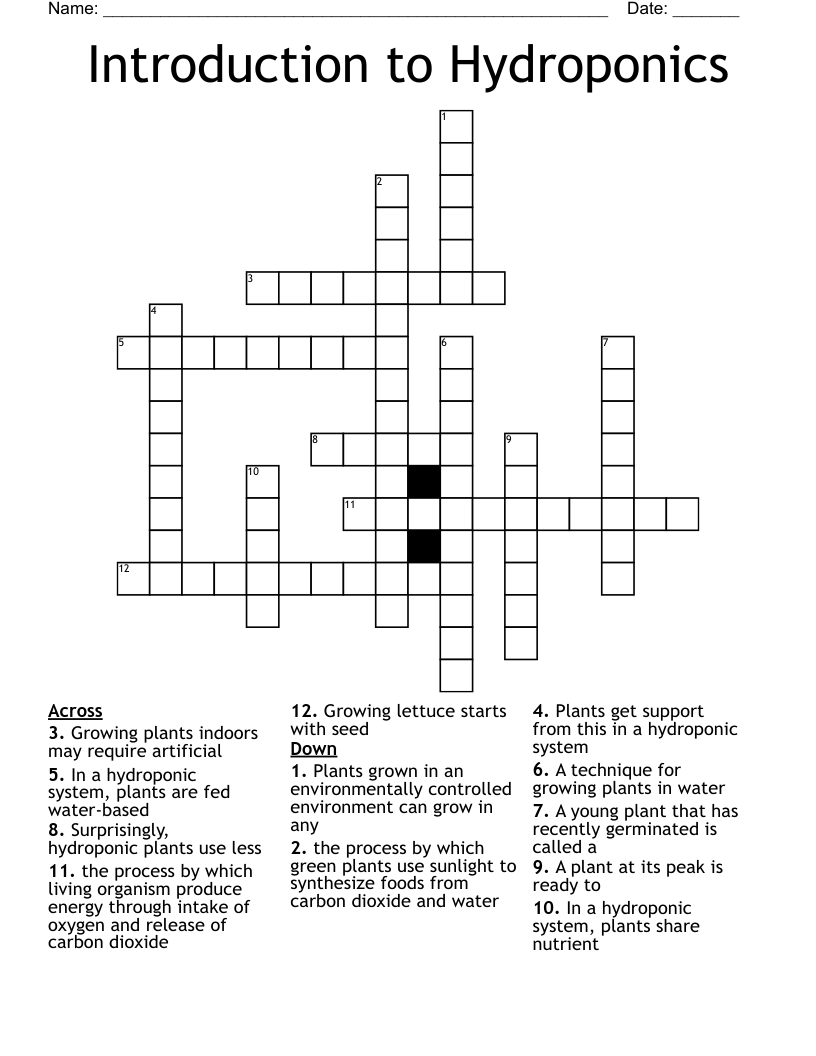 Introduction to Hydroponics Crossword