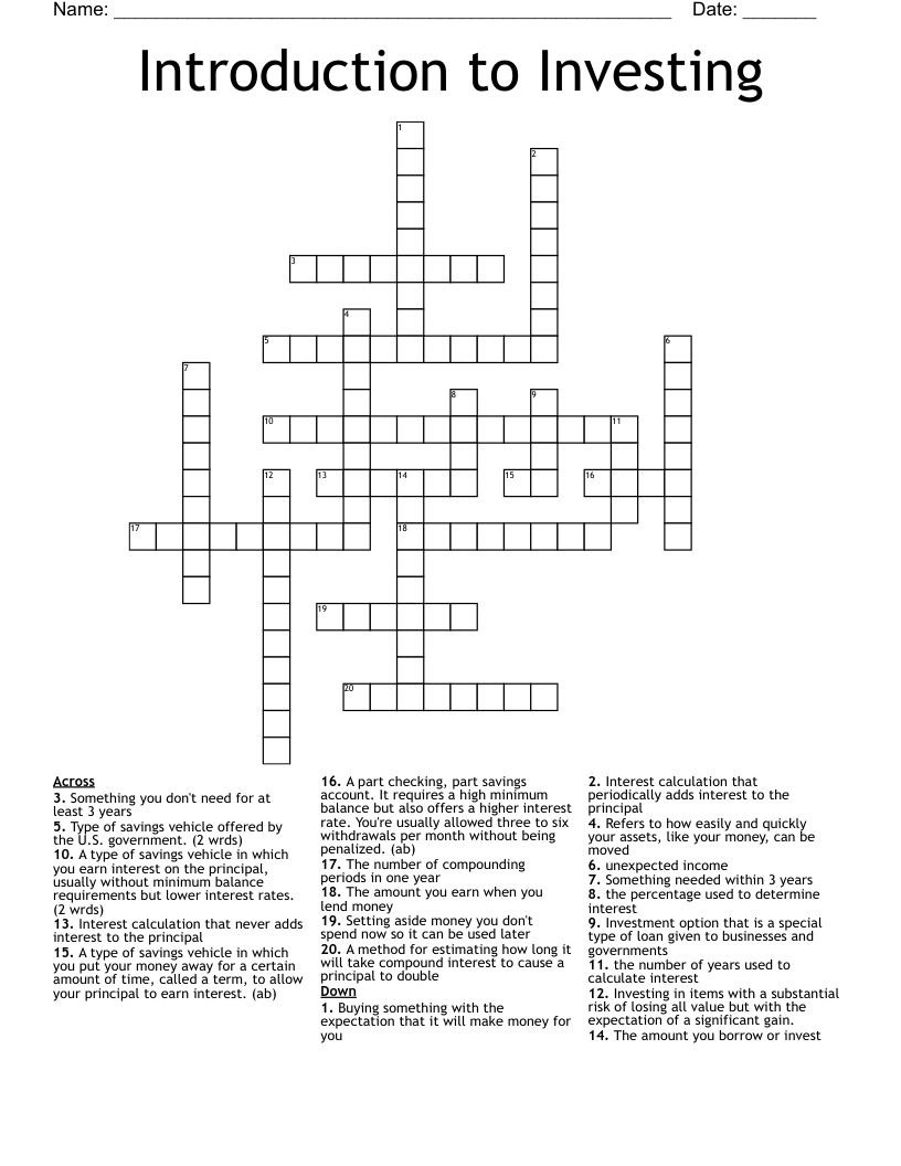 Introduction to Investing Crossword