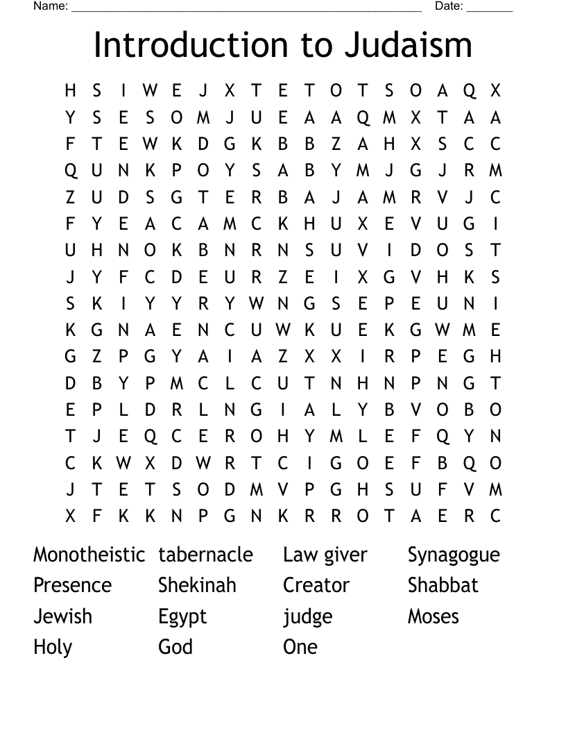 Introduction to Judaism Word Search