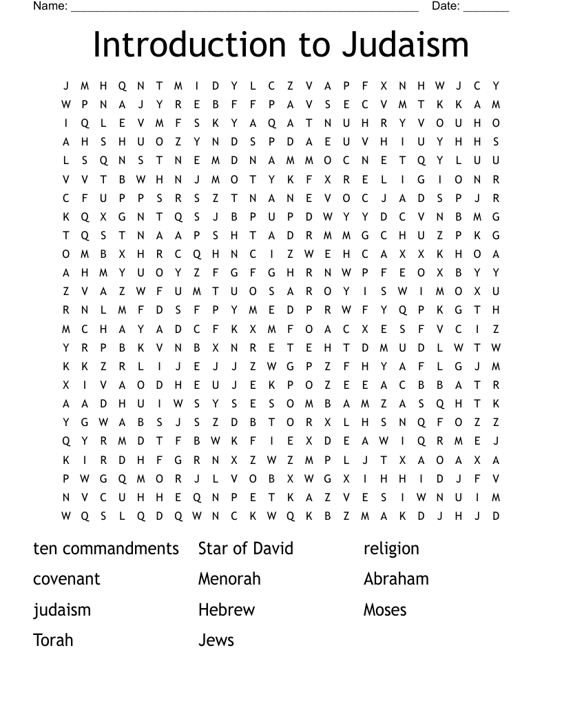 Introduction to Judaism Word Search