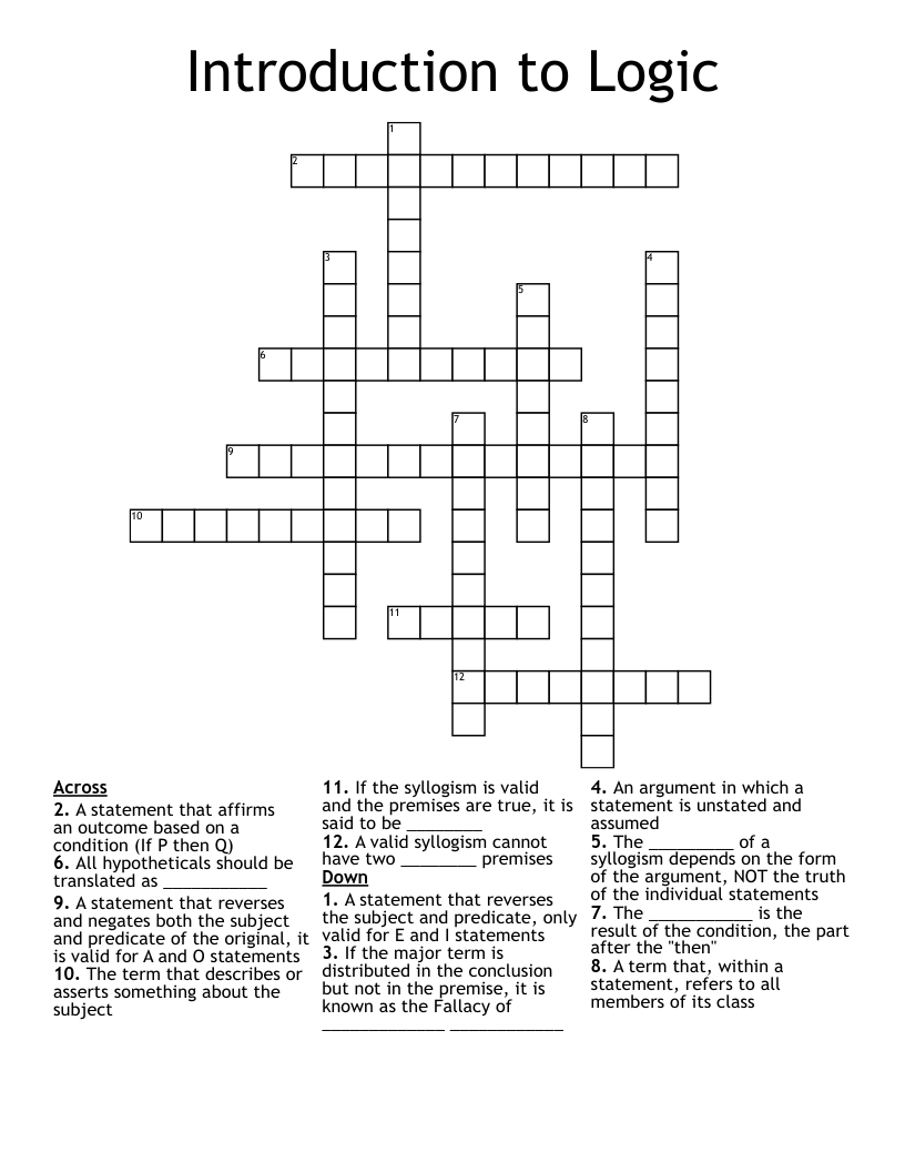 Introduction to Logic Crossword