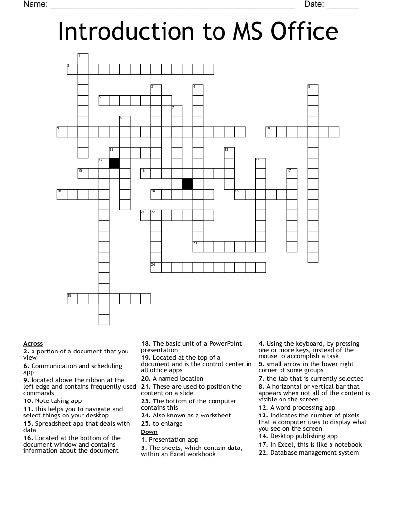 Introduction to MS Office Crossword