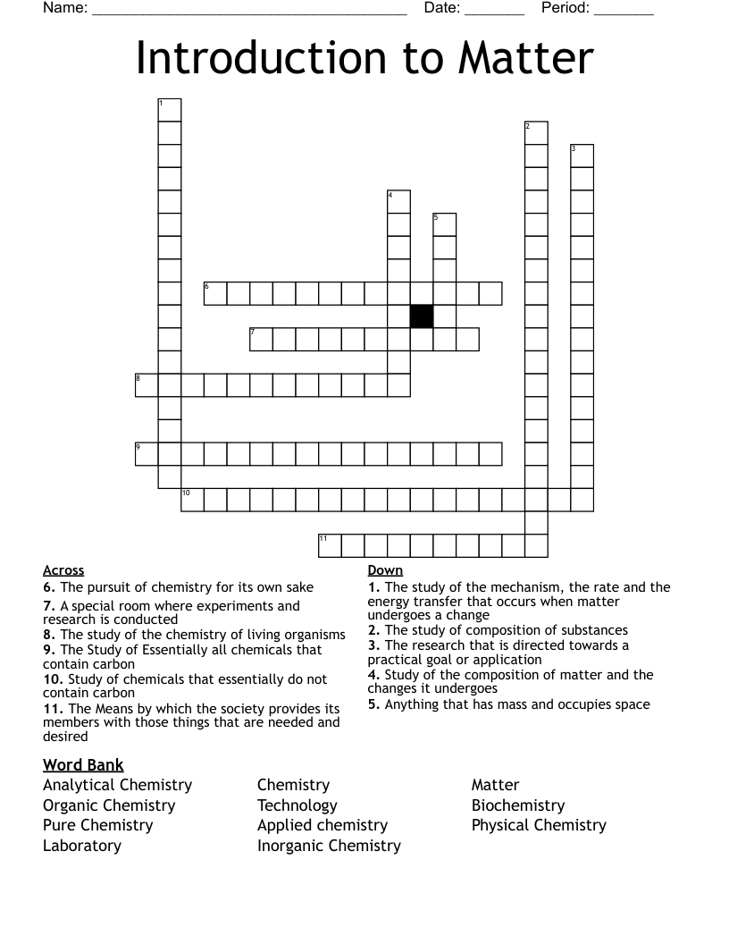 Introduction to Matter  Crossword