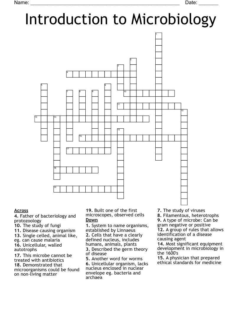 Introduction to Microbiology Crossword