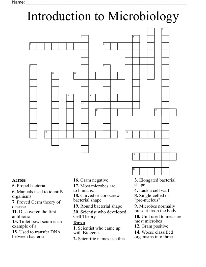 Introduction to Microbiology Crossword
