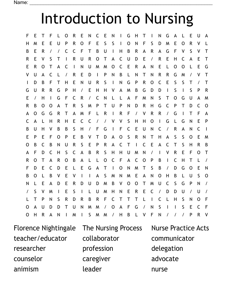 Introduction to Nursing Word Search