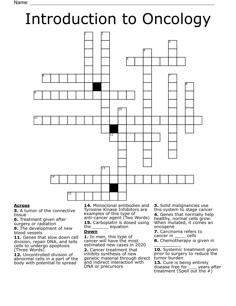 Introduction to Oncology Crossword