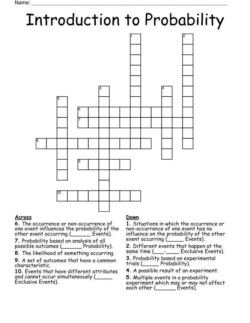 Introduction to Probability Crossword