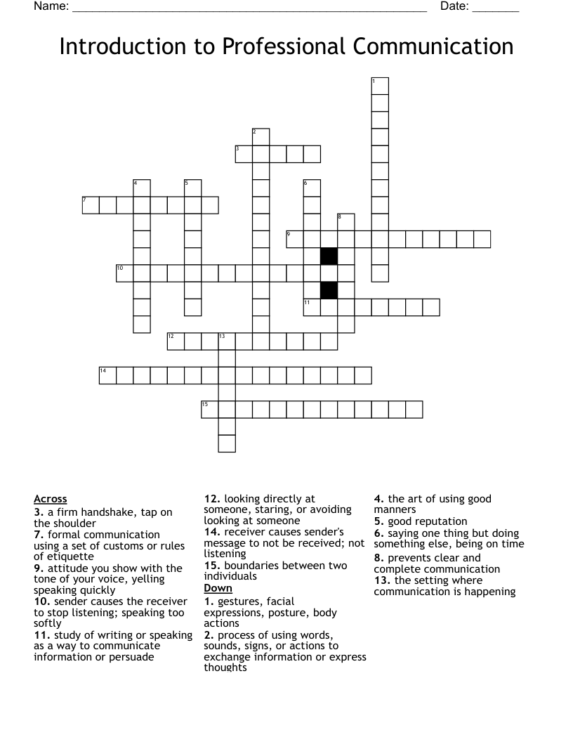 Introduction to Professional Communication Crossword