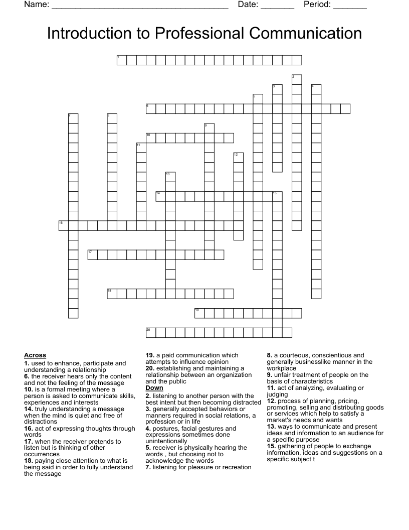 Introduction to Professional Communication   Crossword