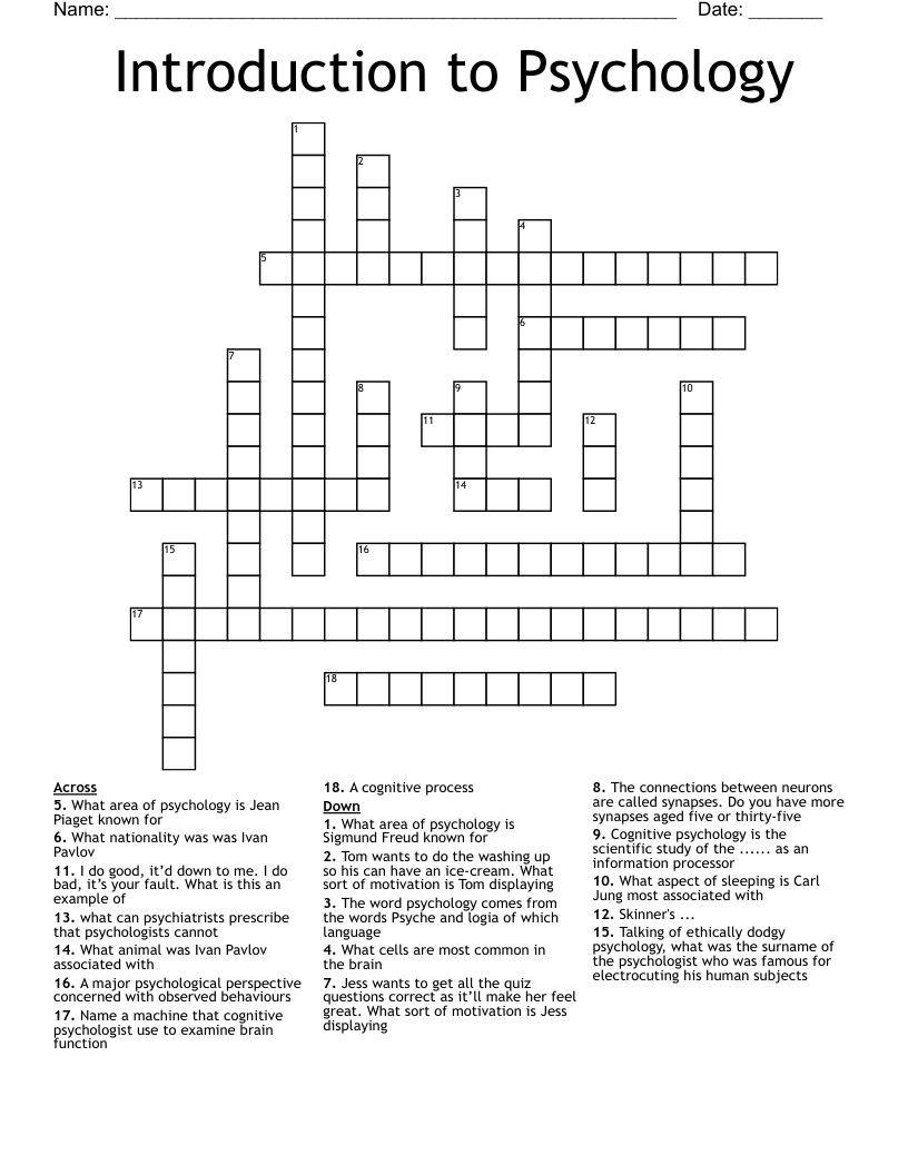 Introduction to Psychology Crossword