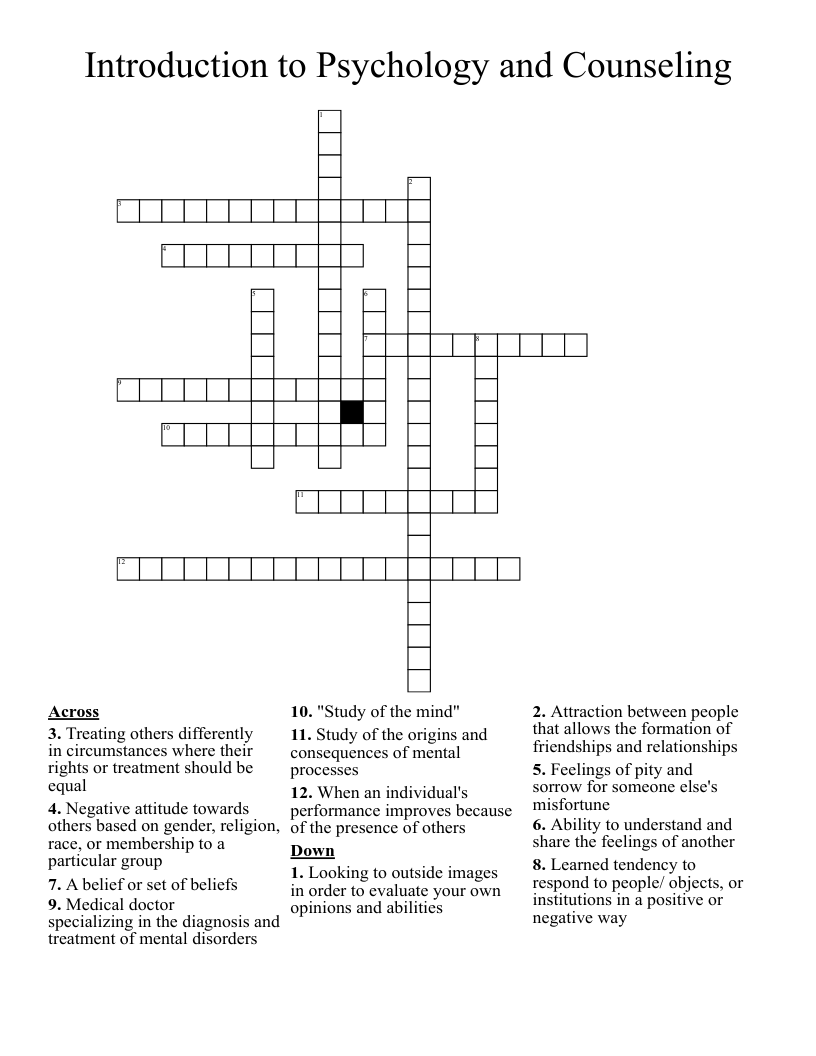 Introduction to Psychology and Counseling Crossword