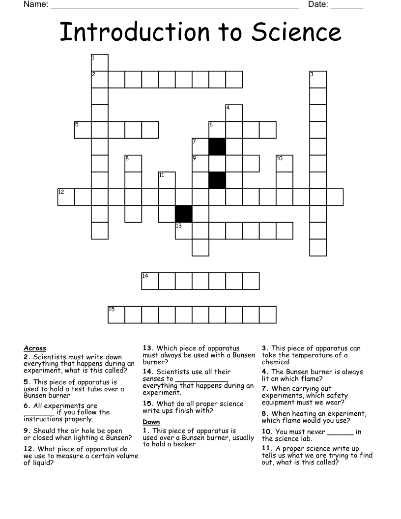Introduction to Science Crossword