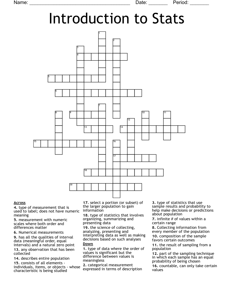 Introduction to Stats Crossword