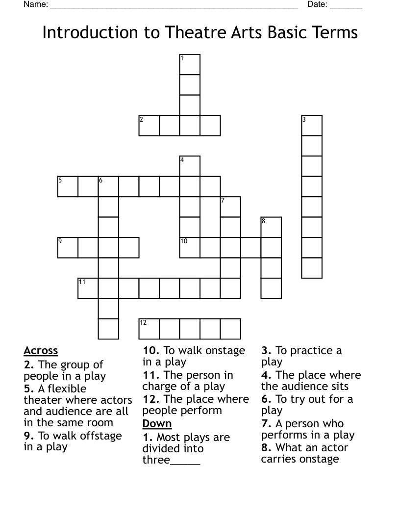 Introduction to Theatre Arts Basic Terms Crossword