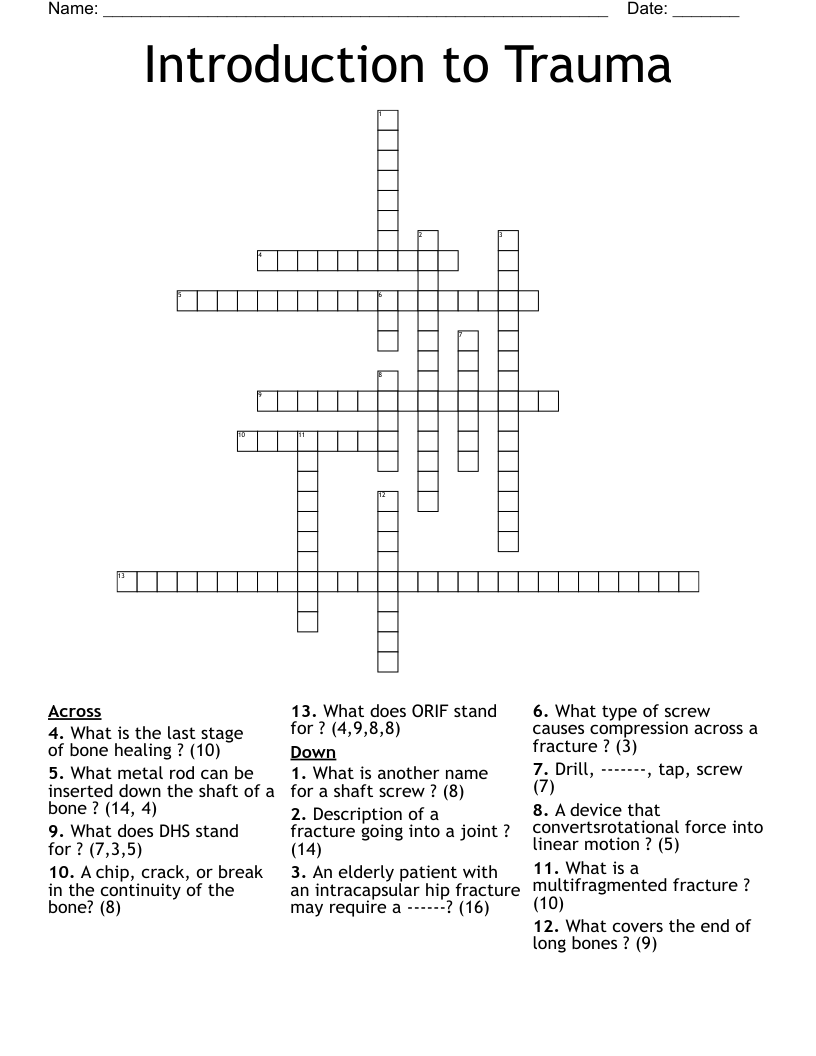 Introduction to Trauma Crossword