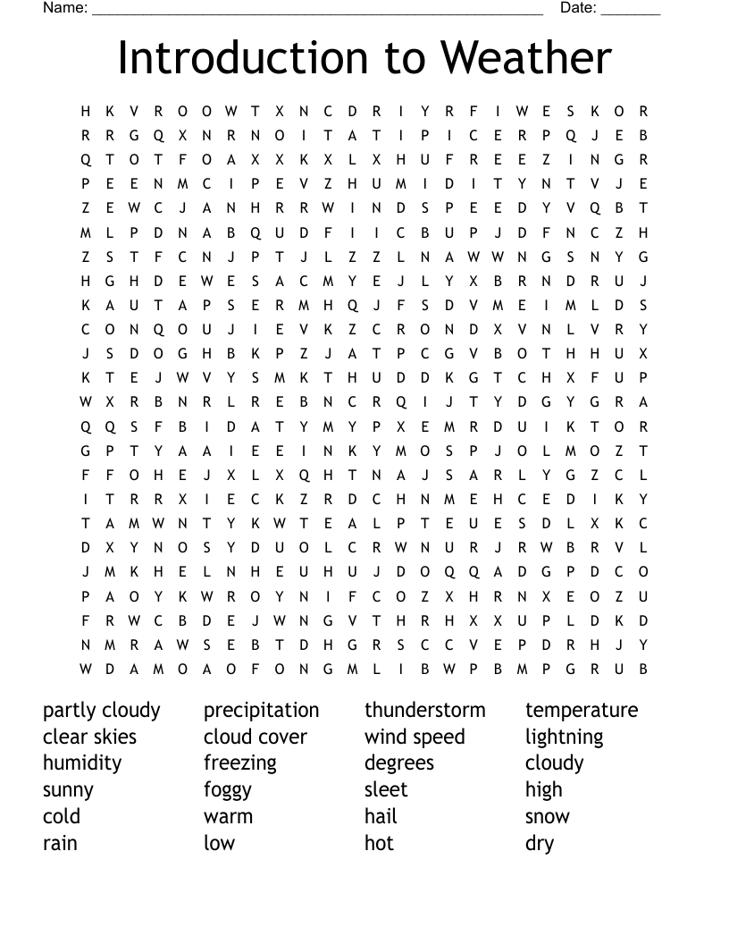 Introduction to Weather  Word Search