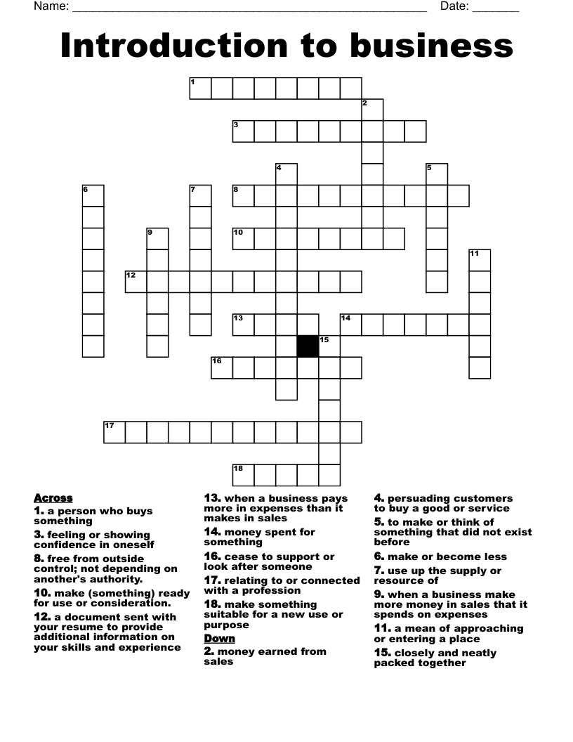Introduction to business Crossword