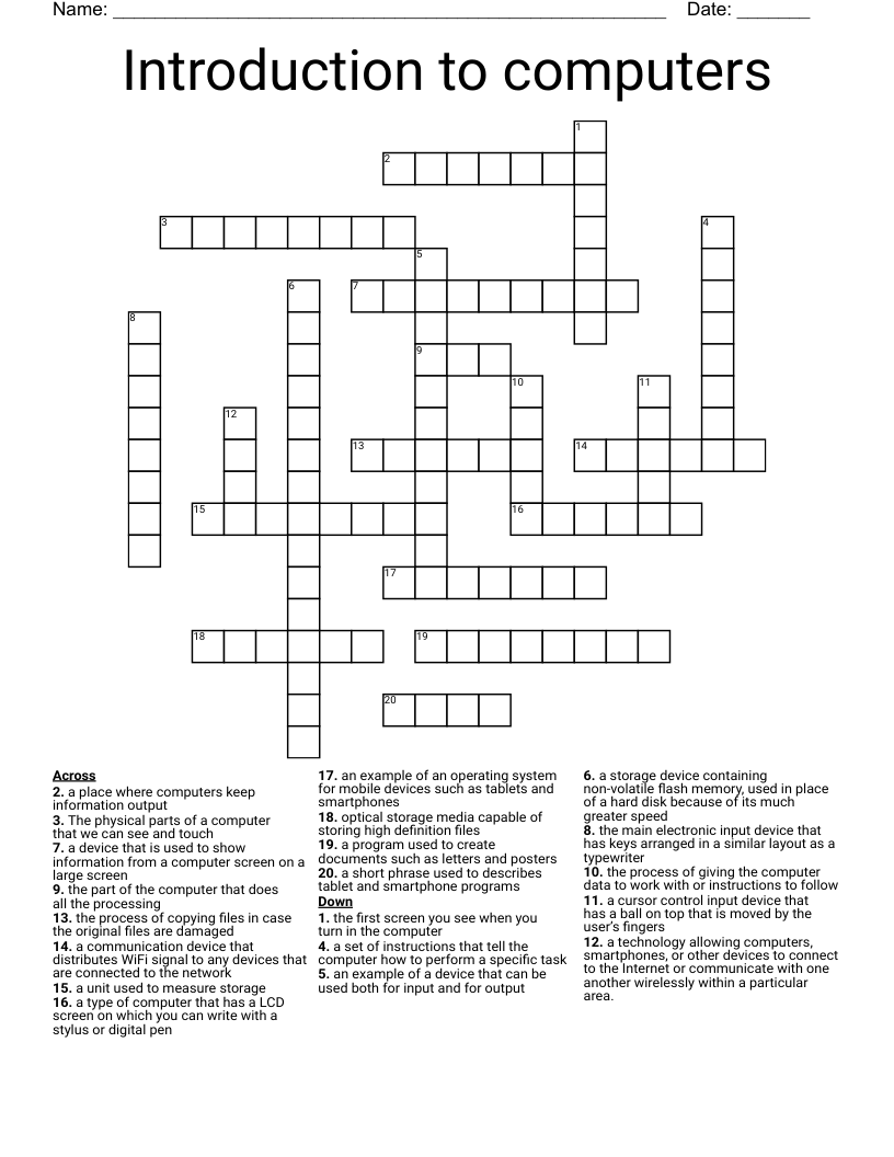 Introduction to computers Crossword