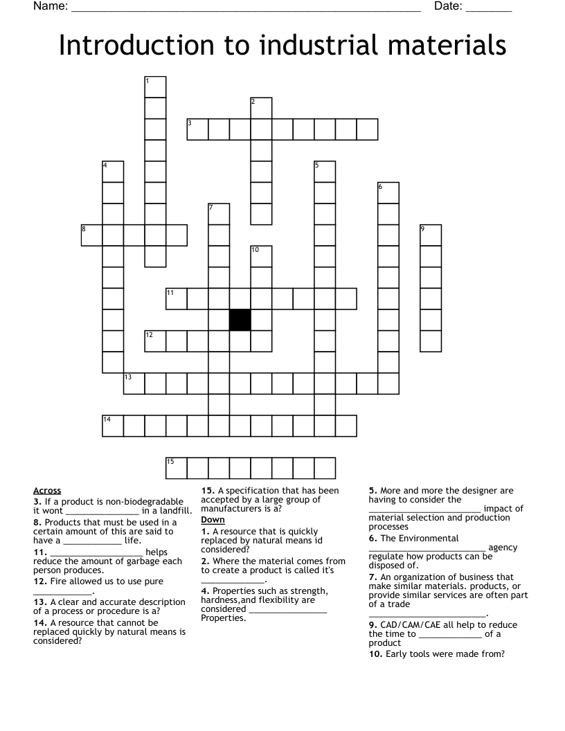 Introduction to industrial materials Crossword