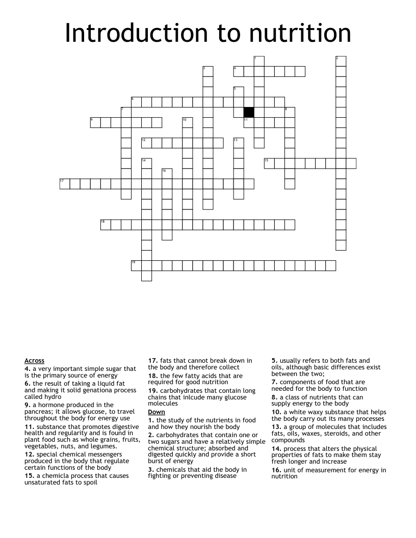 Introduction to nutrition Crossword