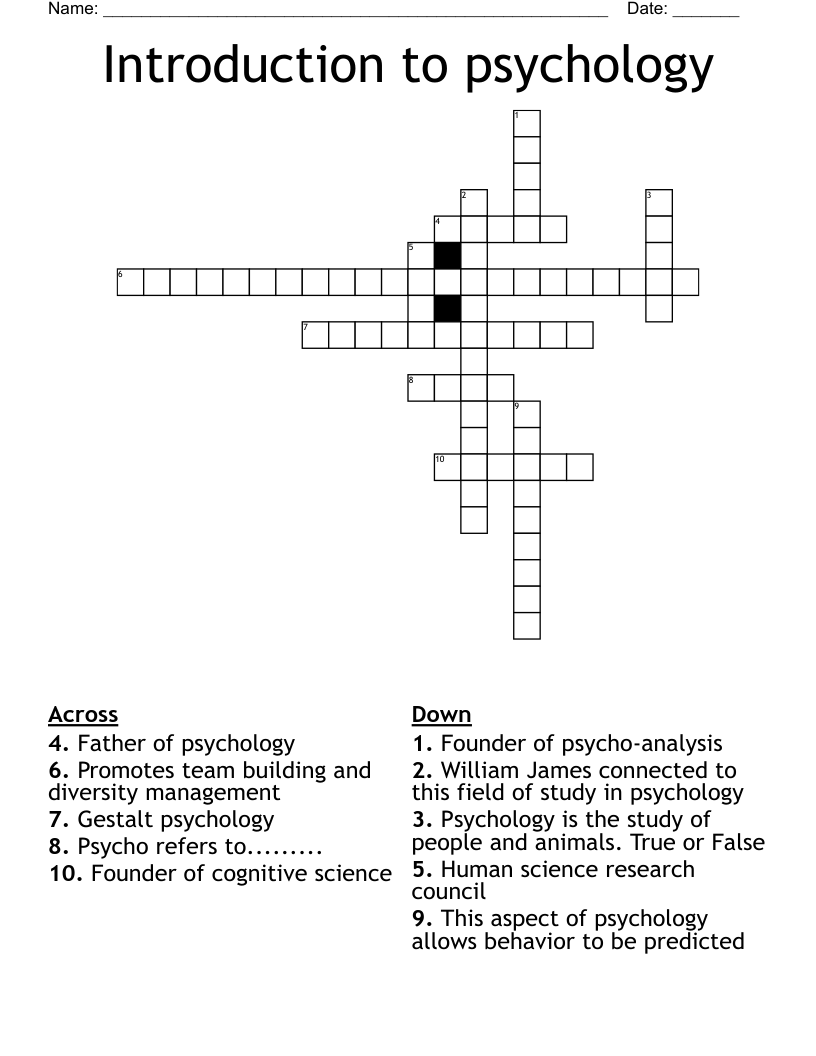 Introduction to psychology Crossword
