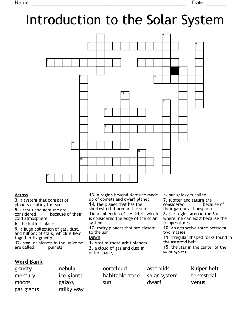 Introduction to the Solar System Crossword