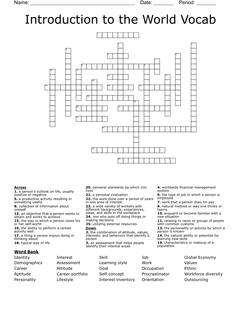 Introduction to the World Vocab Crossword