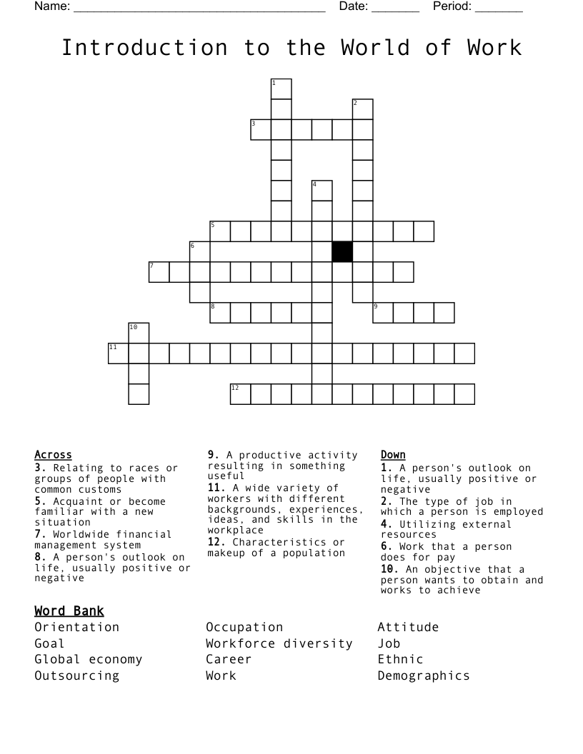 Introduction to the World of Work Crossword