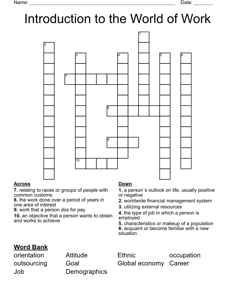 Introduction to the World of Work Crossword
